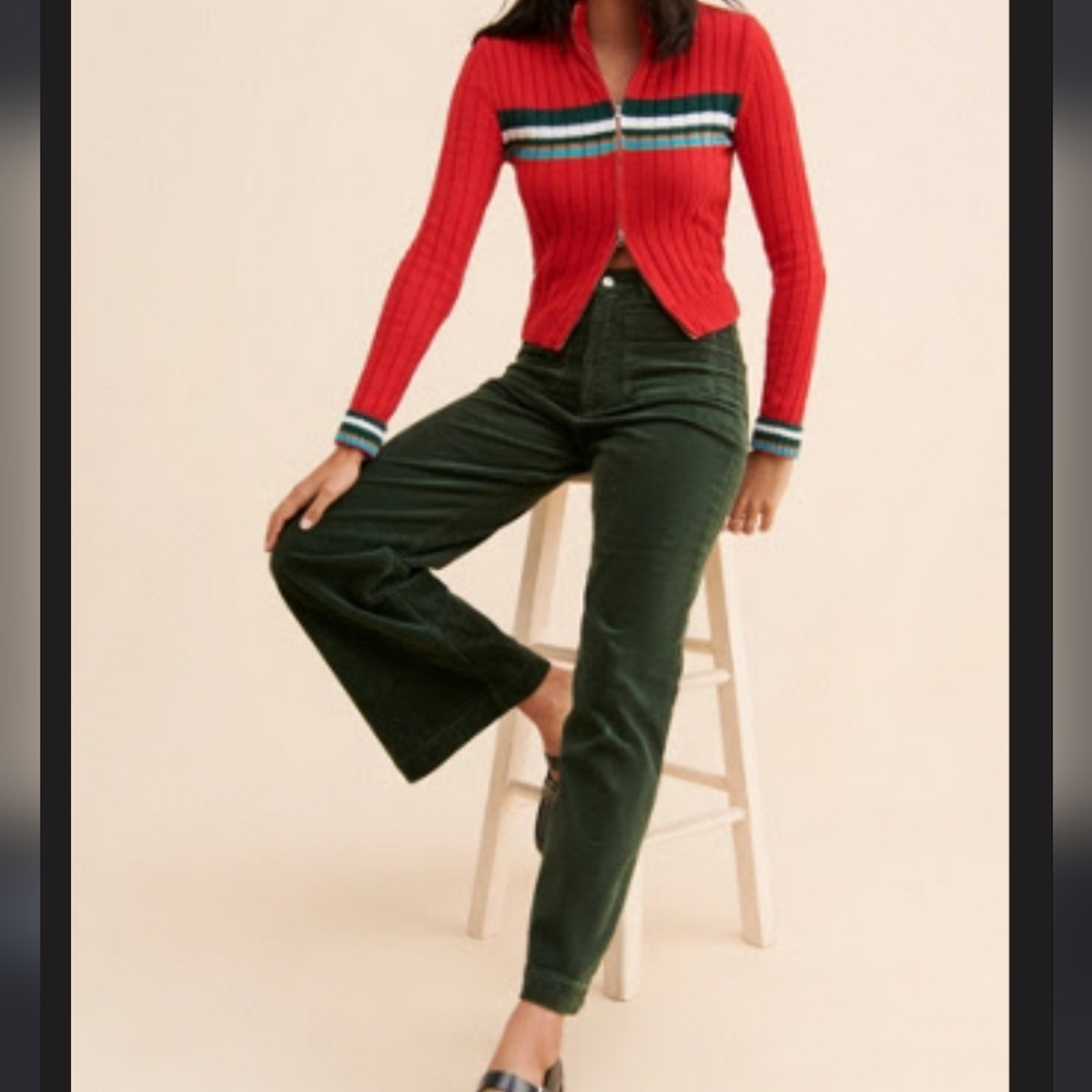 ROLLA'S Green Corduroy High-Rise Wide-Leg Pants